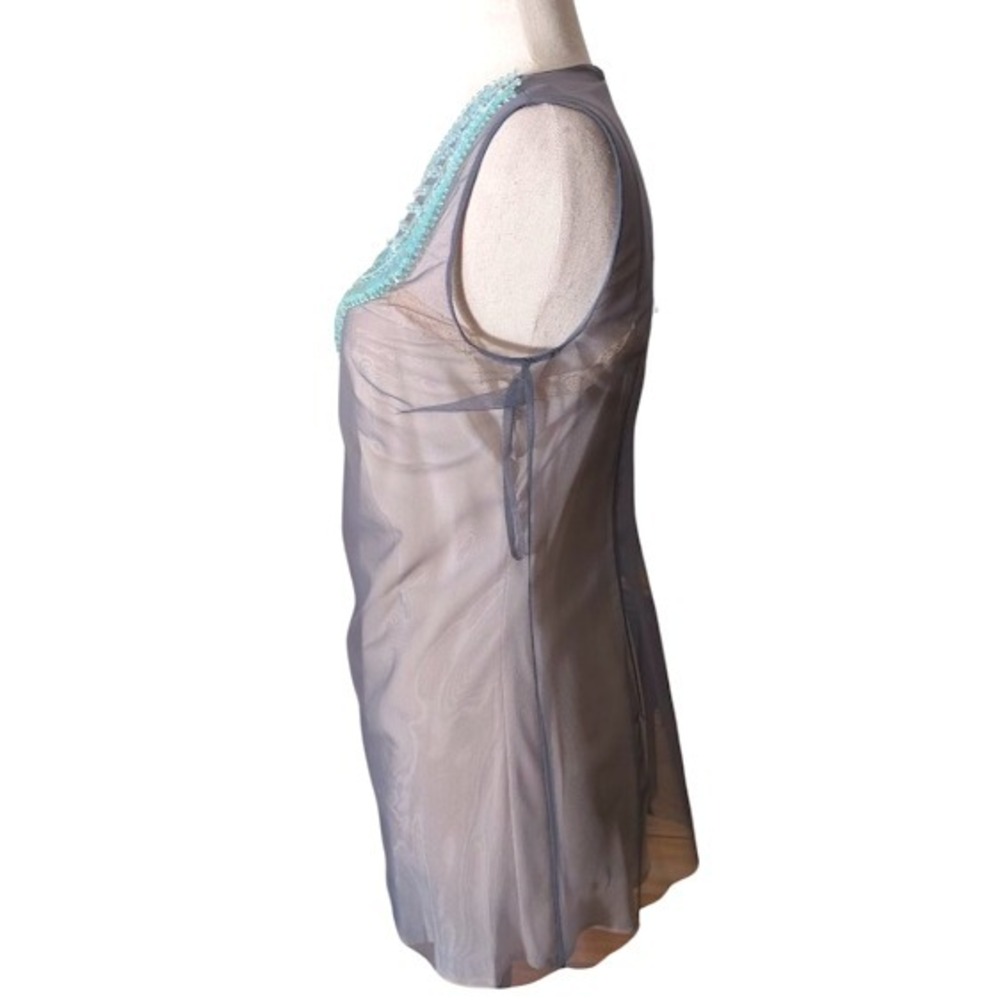 PRADA Embellished Sheer Sleeveless Top Blue Beaded Neckline Womens - Picture 4 of 14